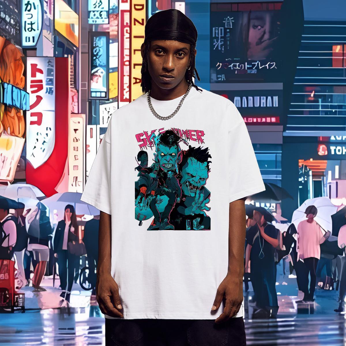 Mens T Shirts 230g Cotton Terror Street Wear O Neck Short Sleeves Cartoon Print Tshirt for Man Woman Classic Casual TOP Quality Tees Shirts