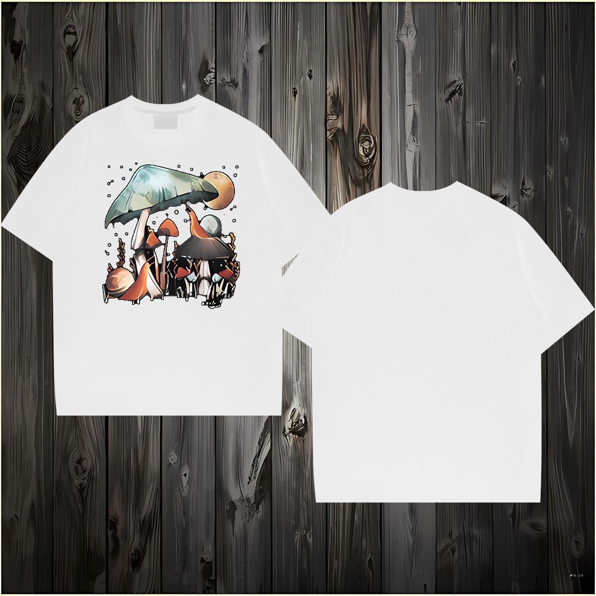 Free Shipping T-Shirts for Men 230g 100% Cotton mushroom Casual Daily Wear Tops Shirt Breathable Short Sleeve High Quality Couples T Shirts DIY Printe