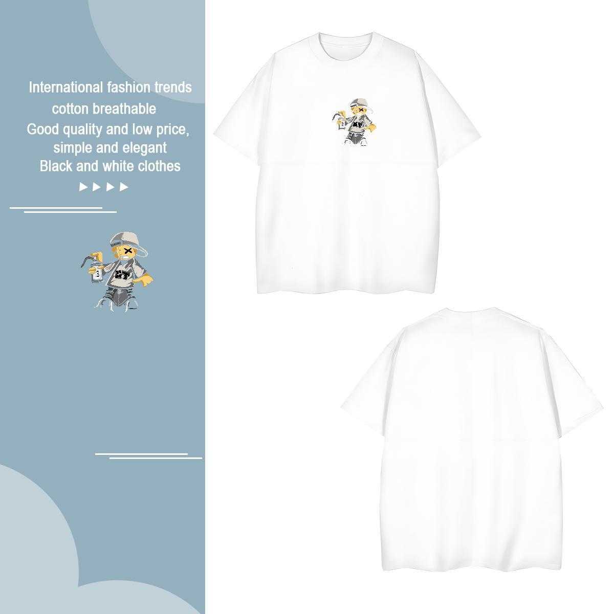 T Shirts Men 230g 100% Cotton portrait High Street Hip Hop Breathable Short Sleeve Anime Print Men Tshirts Fashion Casual Soft Tees Shirts