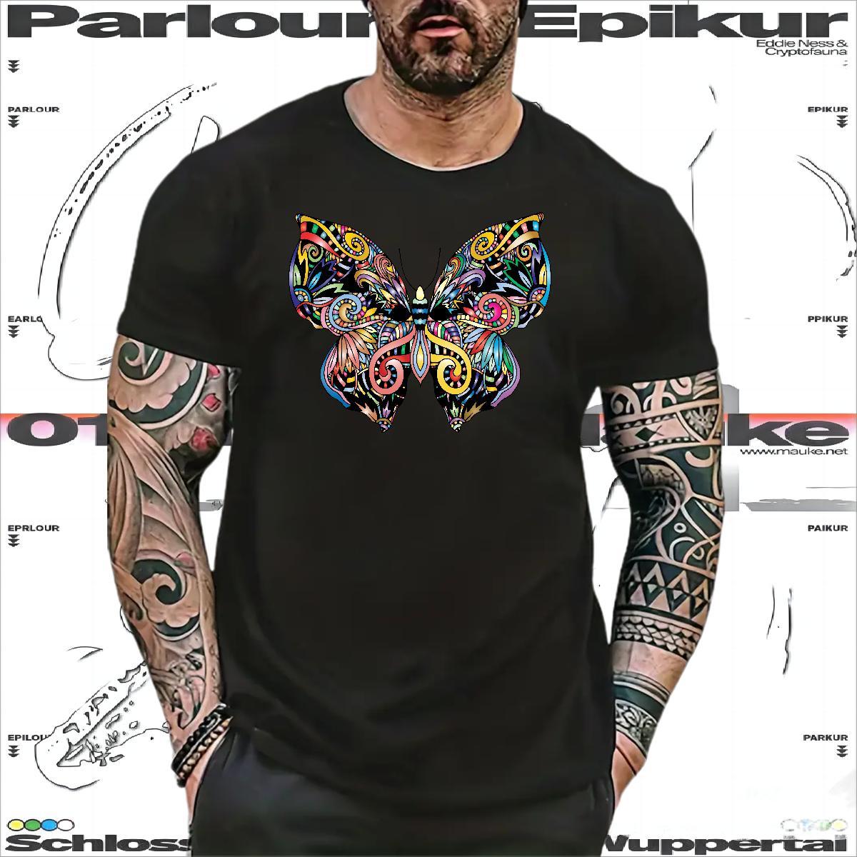 Stylist T Shirts Men 230g Cotton Butterfly Casual Beach Tops Shirt O Neck Short Sleeves Loose Men Tshirts Custom Big Size