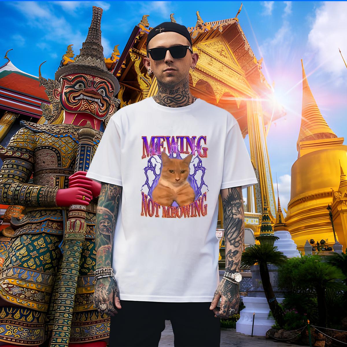 Loose Tshirts 100% Cotton 230g cat Men T Shirts Anime Printing Street Breathable Short Sleeve Cartoon Printing L-4XL Classic Tops Tees