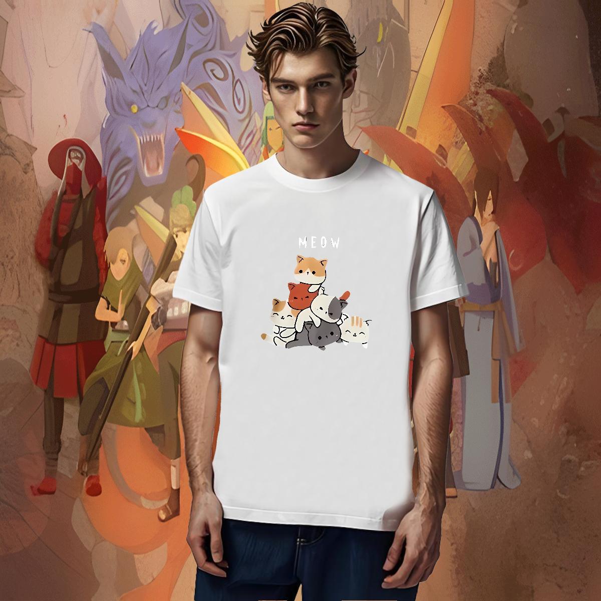 Unisex Tshirt for Man Woman 230g 100% Cotton Casual Beach cat Anime Print Breathable Short Sleeve Factory Direct T Shirt For Man Polos