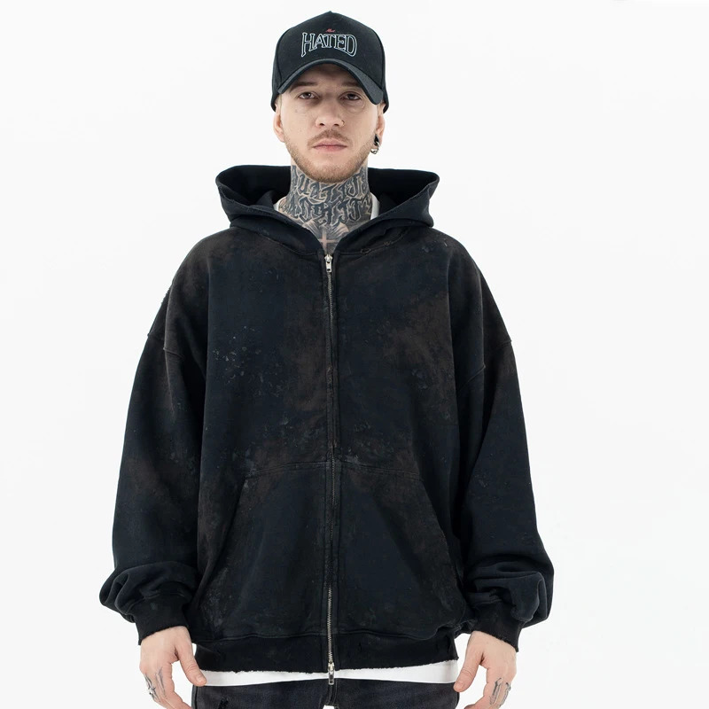 Wearing a faded loose zippered hoodie 240806