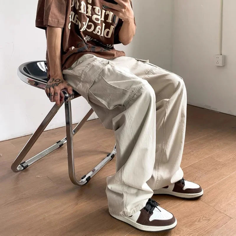 Cargo Pants For Men Hip Hop Y2k Trousers Man Slacks Baggy Multipockets Straight Harajuku Techwear Navy With Vintage In 240806