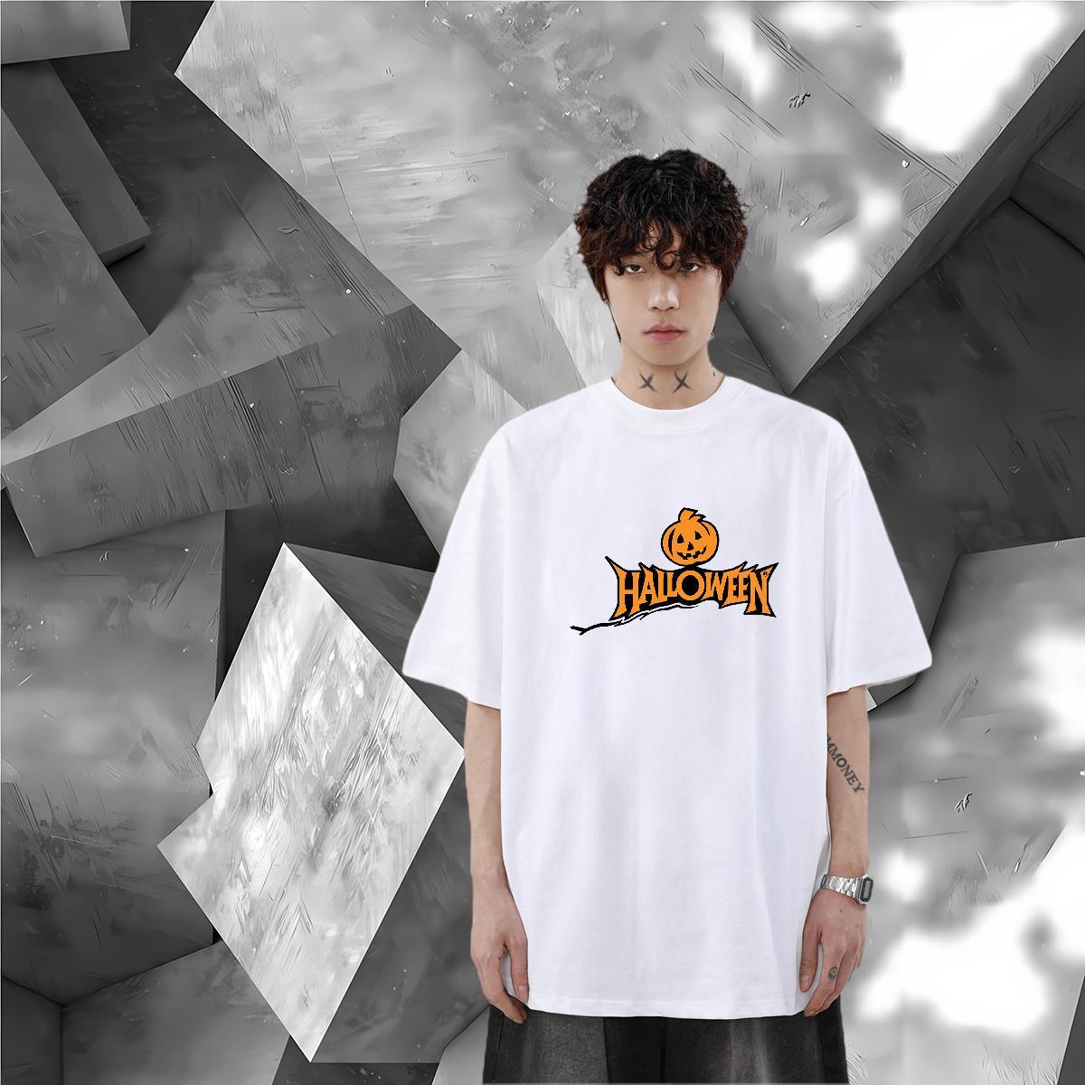 DIY Customized T-Shirts 230g 100% Cotton pumpkin Street wear Hip Hop Clothes Breathable Crew Neck Loose Fit Men Clothes T-Shirt Custom Print Plus Size