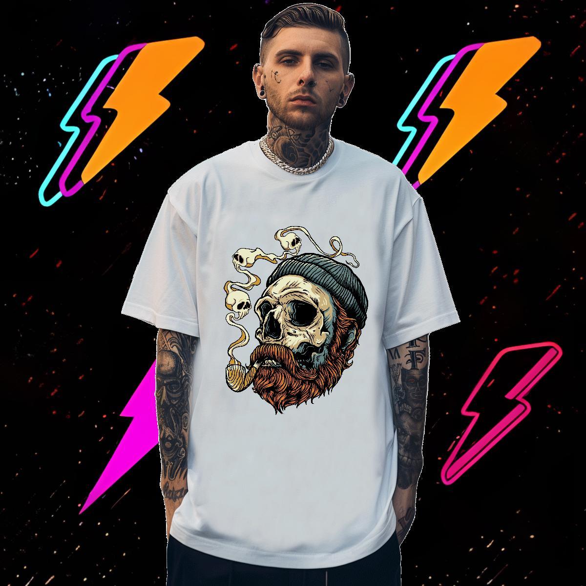DIY Men T Shirts skull Tees Shirts 230g Cotton Hip Hop Popular DIY Printed Breathable Crew Neck Men Tops Tees