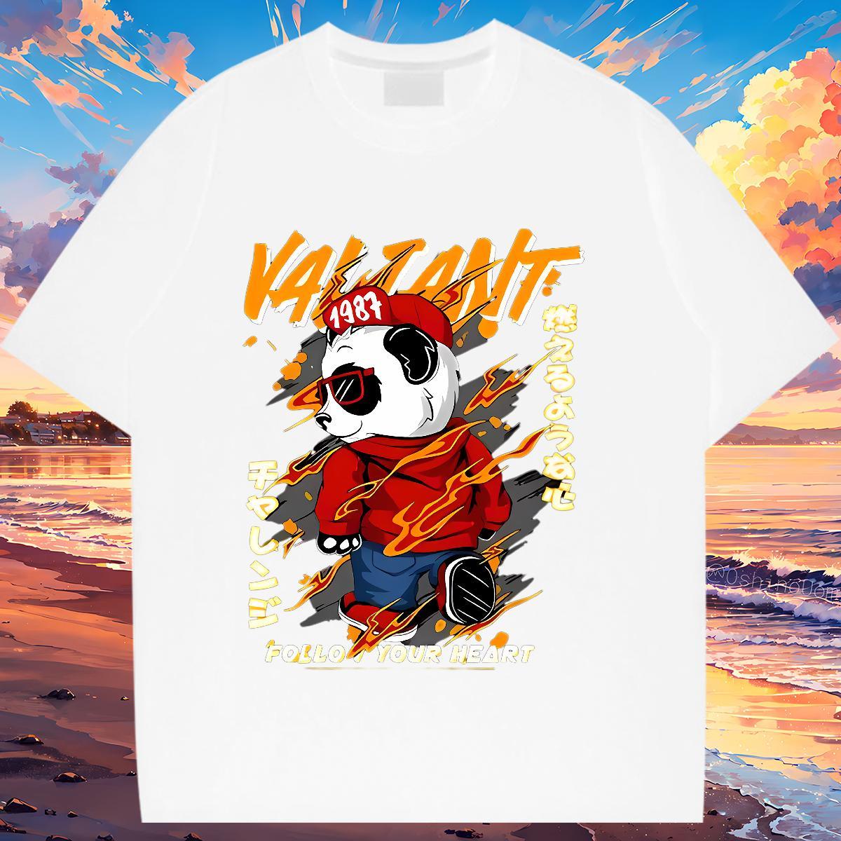 Loose fit Woman T Shirts Breathable Soft Tshirt for Man Woman Cartoon Anime panda Street Casual 230g Pure Cotton 2024 Designer Wear