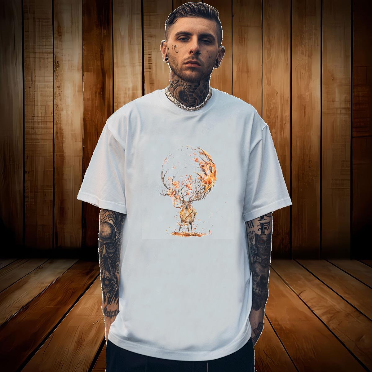 Cool Design Men Tees 230g Pure Cotton Deer T-Shirts Home Outdoor Breathable Crew Neck DIY Anime Fashion New Top Tees