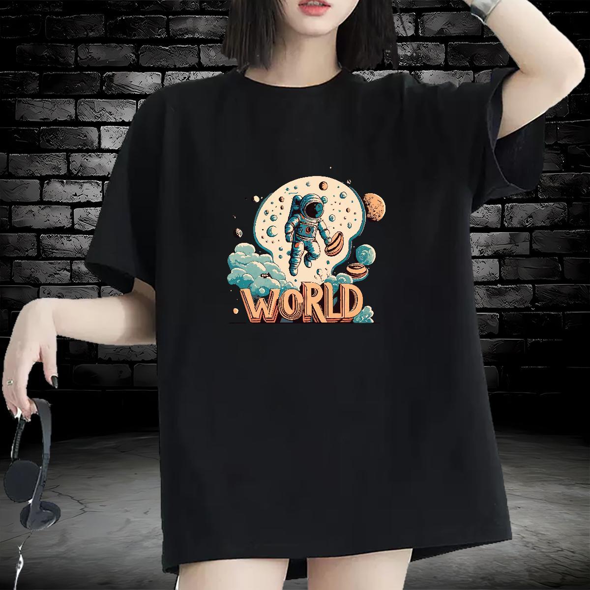 Unisex T Shirt For Woman O-Neck Short Sleeve Women Tees White Plus Size spaceman Street Wear 230g 100% Cotton New Arrival Clothings