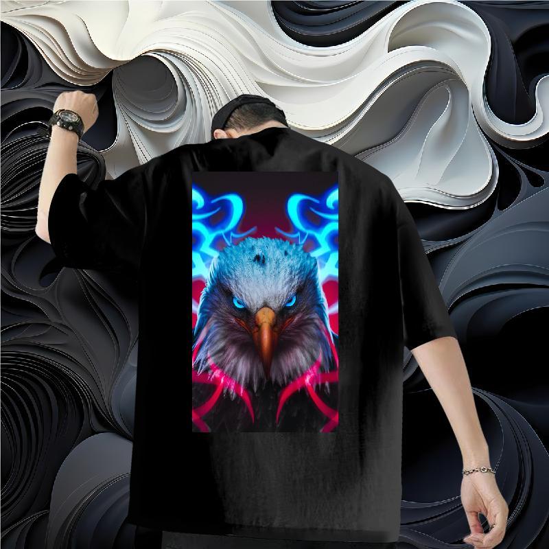 Fashion Casual Mens T Shirts 230g Cotton eagle Beach Wear O-Neck Short Sleeve Loose Tshirt for Man Woman Plus Size Cartoon