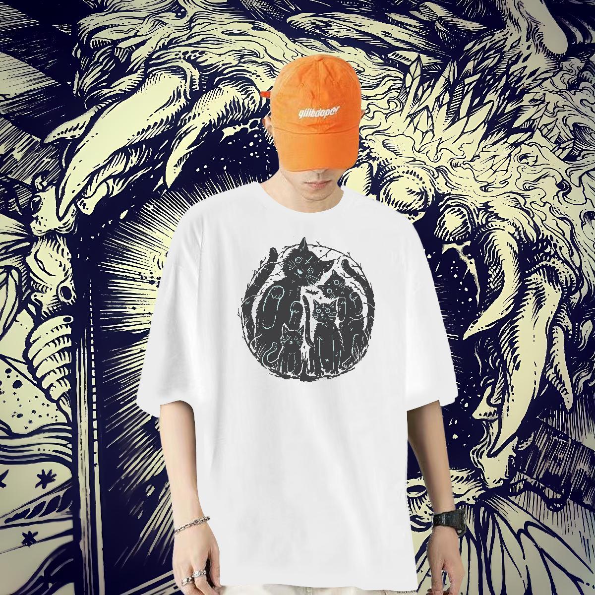 Wholesale T Shirts Men 100% Cotton 230g cat Spring Summer Tees Shirts Short Sleeve Soft Free Shipping Men Clothes T-Shirt Custom Printing