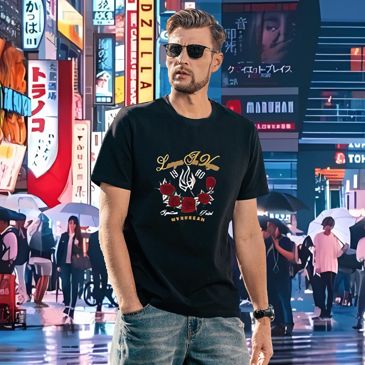 Brand Mens T Shirts 100% Cotton 230g ROSE Casual Beach Top Tees Short Sleeve O-Neck Designer Men Tshirts Plus Size Cartoon