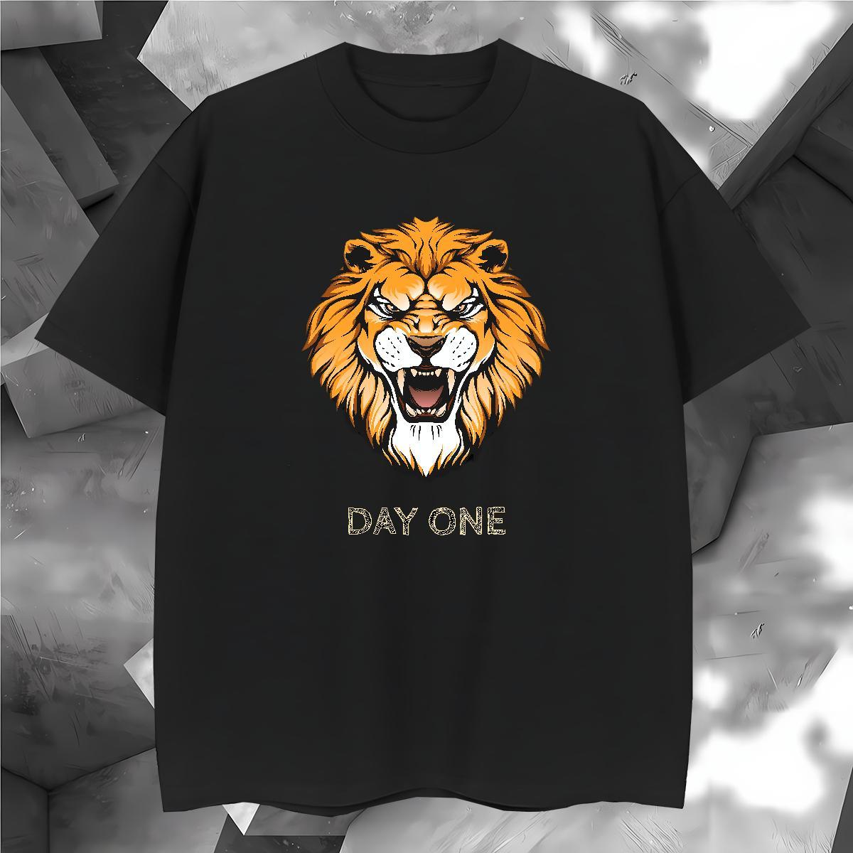 Man T Shirts 100% Cotton 230g lion Street wear Hip Hop Breathable Short Sleeve Custom Cartoon Tshirt for Man Woman 2024 Unisex Tops Shirt