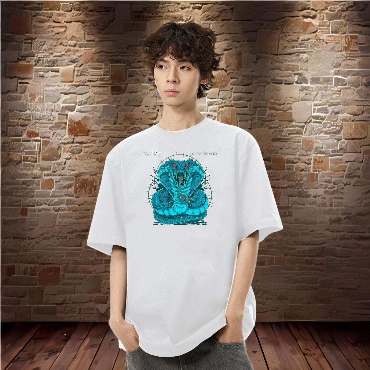 Fashion New T Shirts Men 100% Cotton 230g snake Daily Outfit Polos Short Sleeve Soft Loose Fit Tshirts DIY Printed