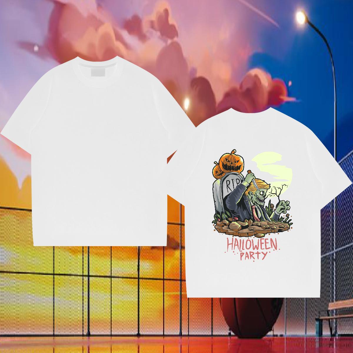 Classic Casual T-Shirts for Men 230g 100% Cotton Halloween Anime Printing Street Tees Shirts Crew Neck Brand Tshirts Floral Print