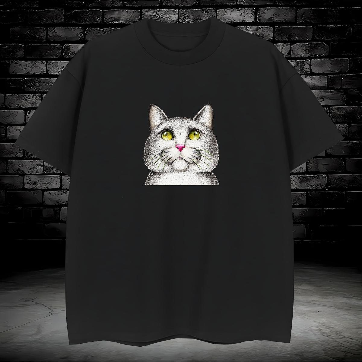 T Shirt For Man 230g Cotton cat Summer Casual O-Neck Short Sleeve DIY Anime Men Tshirts New Designer Classic Tees