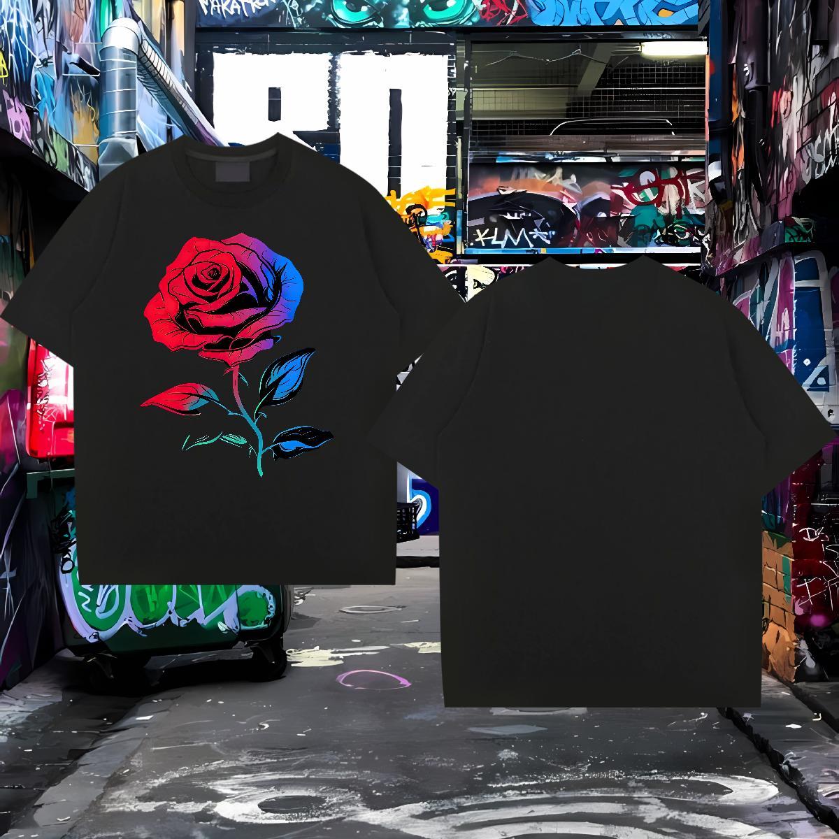 Mens T Shirts 230g Cotton ROSE Street Wear O Neck Short Sleeves Custom Big Size Men Tops Tees New Loose Fit Tee Shirt