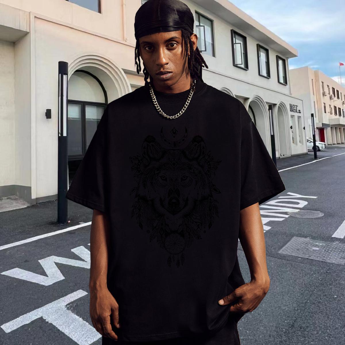 Wholesale Mens Tshirts 230g 100% Cotton Spring Summer wolf Graphic Pure Cotton Fashion Designer Men T Shirts Clothes