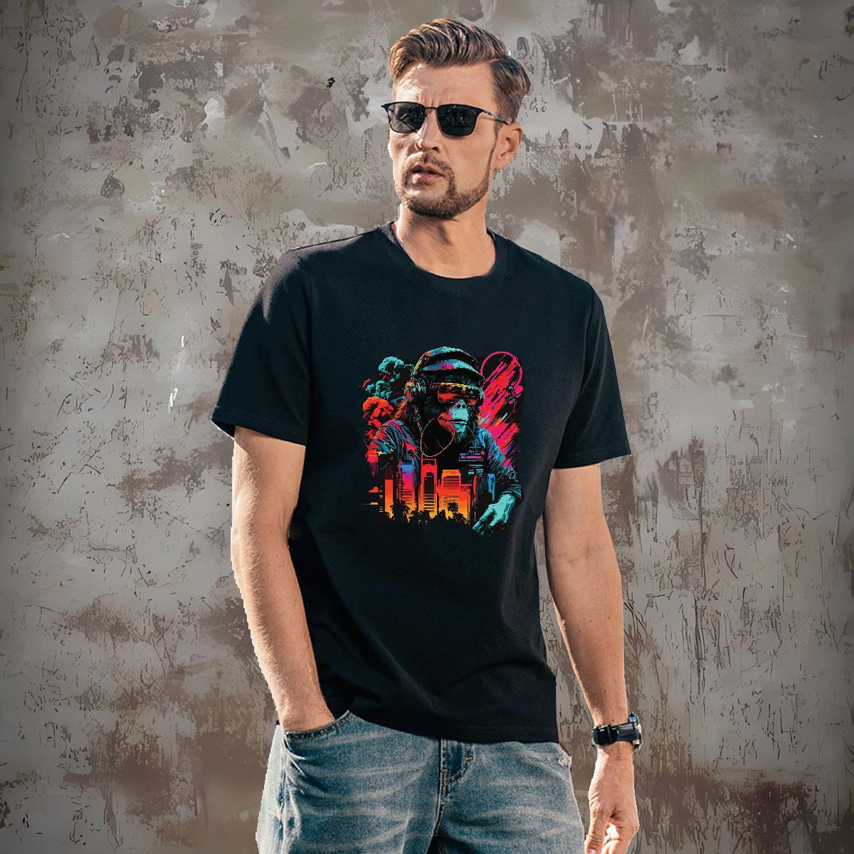 T Shirts Men 230g 100% Cotton chimpanzee Beach Pure Cotton DIY Men Tops Tees Brand Loose Fit Tops Shirt