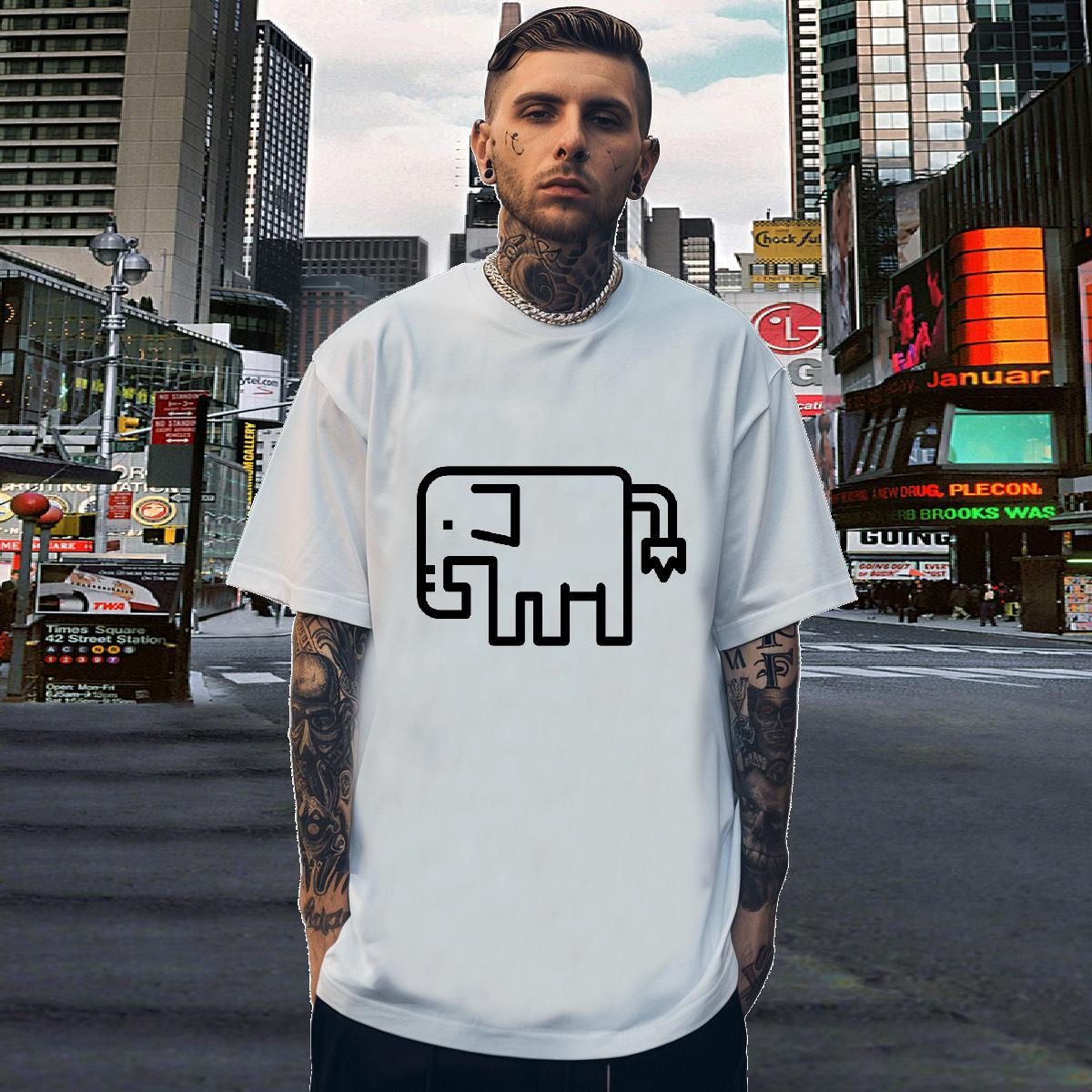 Men T Shirts 100% Cotton 230g Elephant Casual Beach Breathable Soft Skull Tshirt for Man Woman DIY Unisex Tops Shirt