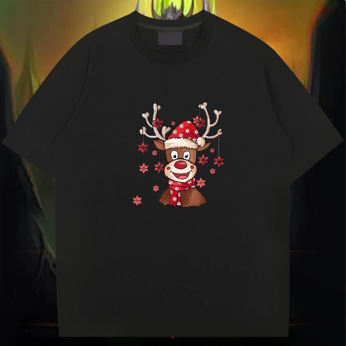 Custom T shirt 230g Cotton Christmas Street Tops Shirt Crew Neck Classic Tshirts Anime Print