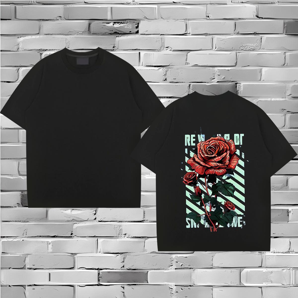 Fashion Design Man T Shirts 230g 100% Cotton flower Street Tshirts Crew Neck Wholesale Mens Tshirts DIY Printed