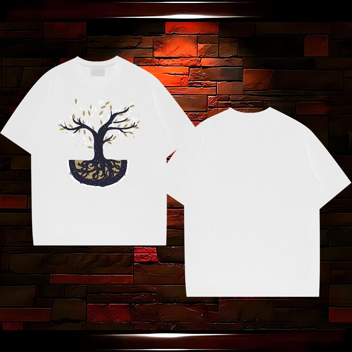 T-Shirts for Men 230g Pure Cotton tree Hip Hop O Neck Short Sleeves Anime Men Tees New Designer Comfortable Wear