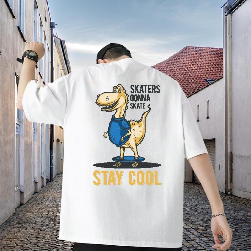 Factory Direct T-Shirts 100% Cotton 230g dinosaur Street Wear Tops Short Sleeve O-Neck Cool Design Mens Tshirts Cartoon Print