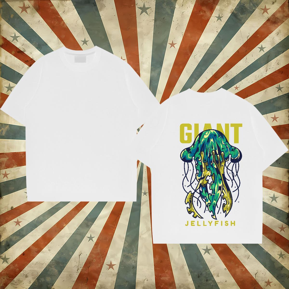 New Mens T Shirts 100% Cotton 230g jellyfish Beach Tops Tees Round Neck Short Sleeve Classic Men Clothes T-Shirt Anime