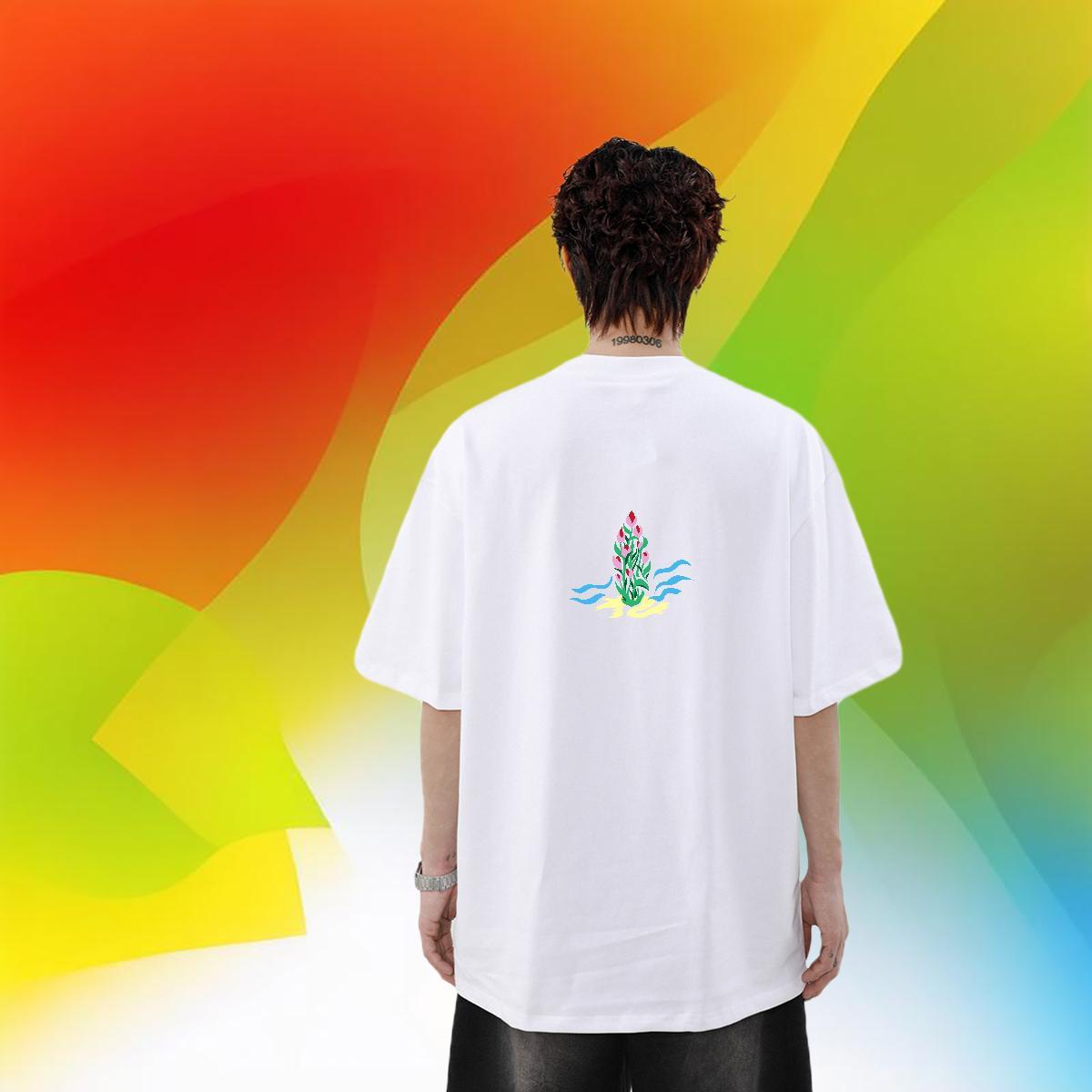 Brand T-Shirts 230g Pure Cotton flower Street wear Hip Hop Tops Tees Breathable Short Sleeve Cool Tshirts DIY Anime