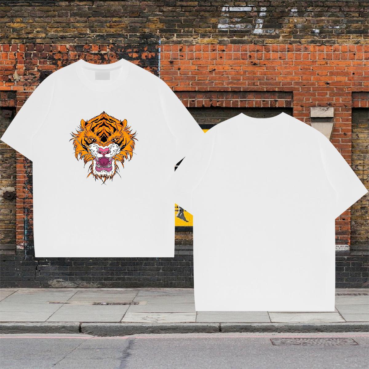 New T Shirt For Man 230g Pure Cotton tiger Street Top Tees Breathable Short Sleeve Unisex Men Tops Tees Custom Cartoon