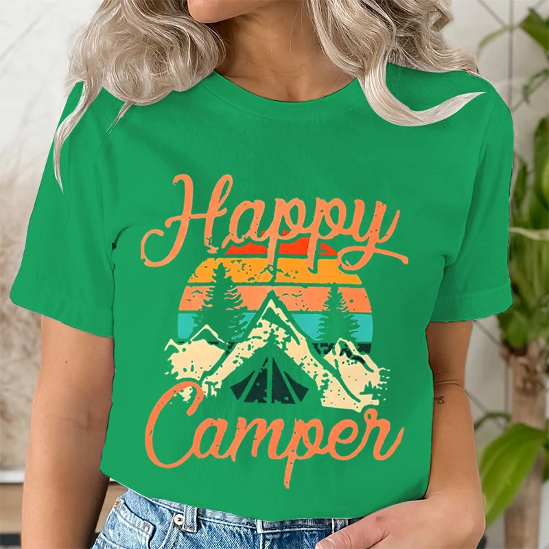 Mountain Adventure Print T Shirt Women Kawaii Graphic Shirts Casual Short Sleeved Black Female Tee O-neck Harajuku T-shirts Tops 240806