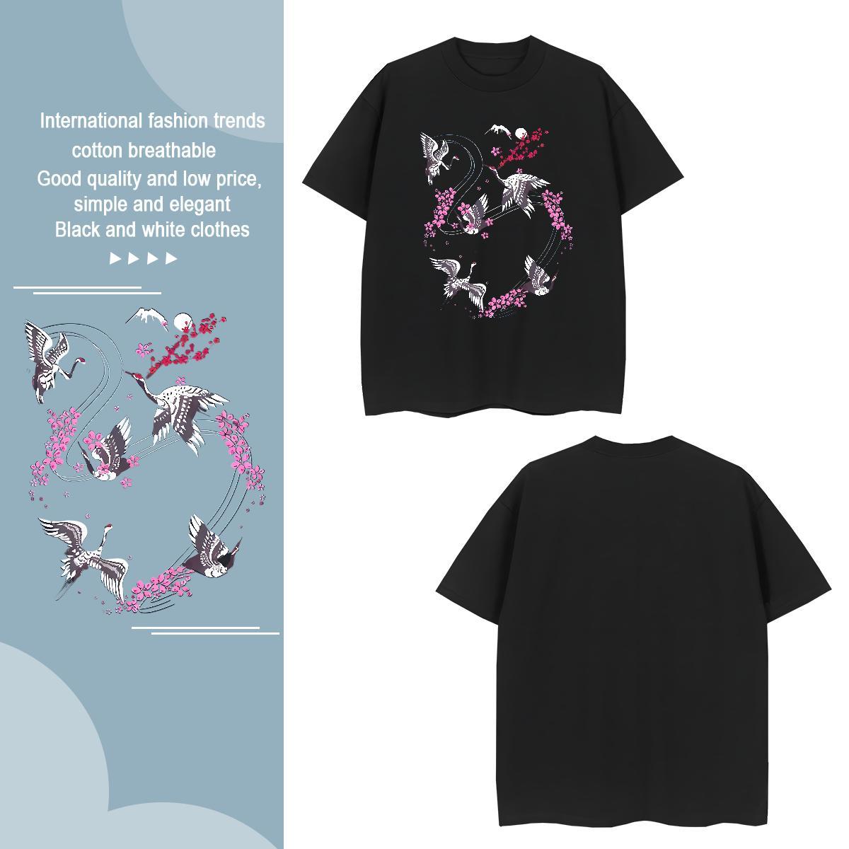 T shirt 230g Pure Cotton bird Hip Hop Crew Neck DIY Logo Oversized Men Tops Tees Classic Casual Loose Fit Wear