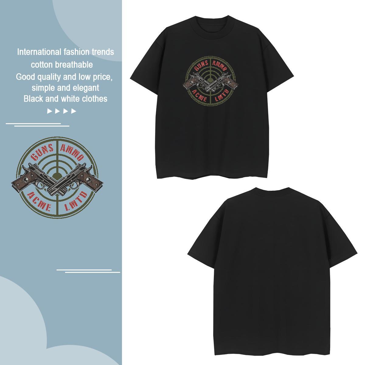 Comfortable Men Clothes T-Shirt 230g Pure Cotton gun Mens T Shirts Hip Hop Breathable Short Sleeve Floral Print DIY Customized Top Tees