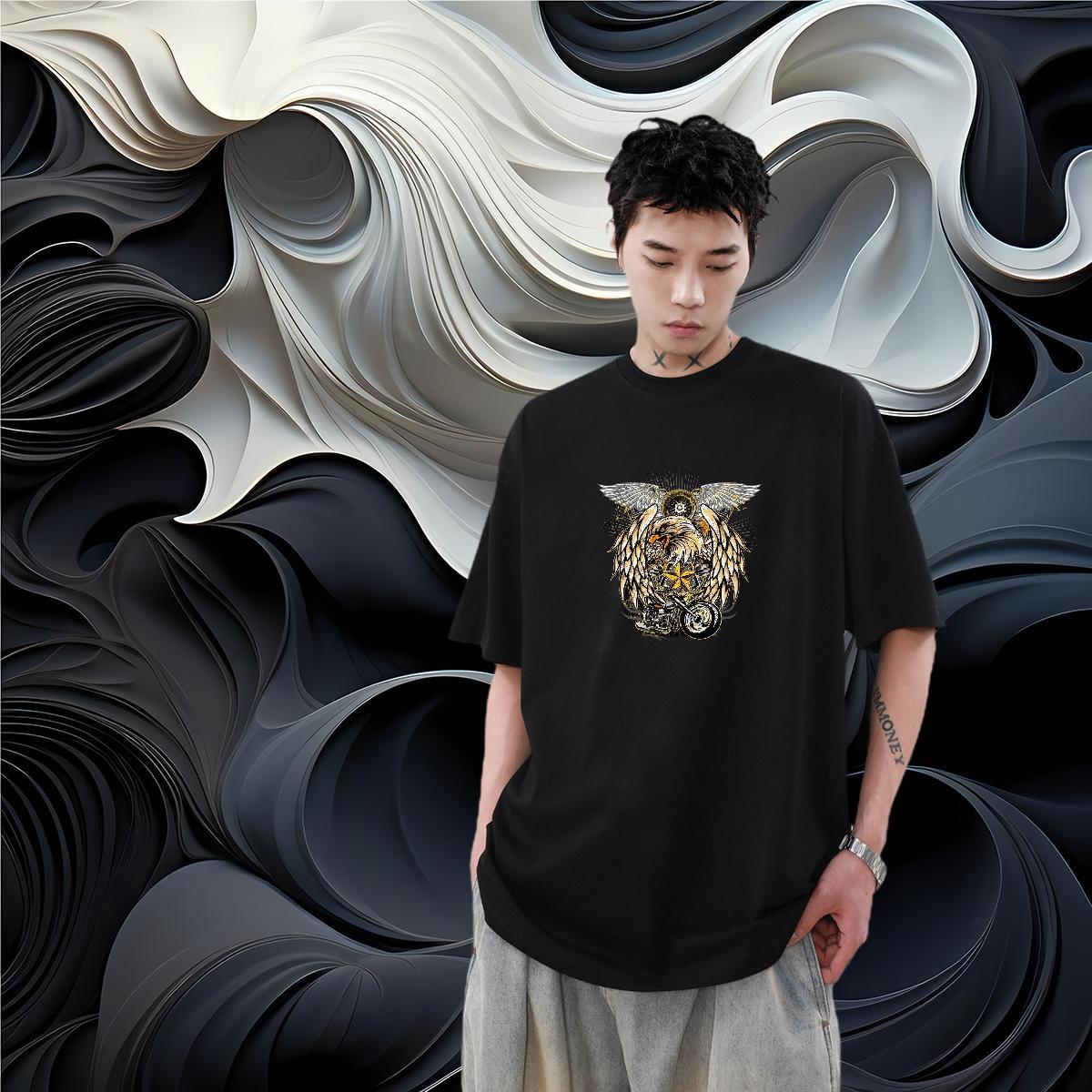 Fashion Design Mens T Shirts 230g Pure Cotton cool Anime Printing Street Tee Shirt Crew Neck Popular Men Tshirts Oversized 3XL 4XL