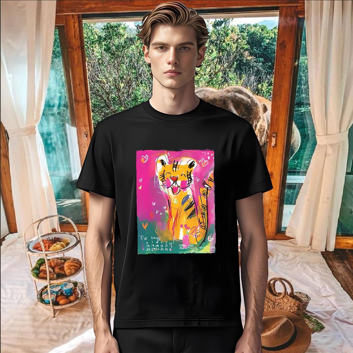 Designer T Shirts Men 230g Pure Cotton tiger Beach Top Tees Breathable Short Sleeve Brand Men Tshirts White Plus Size