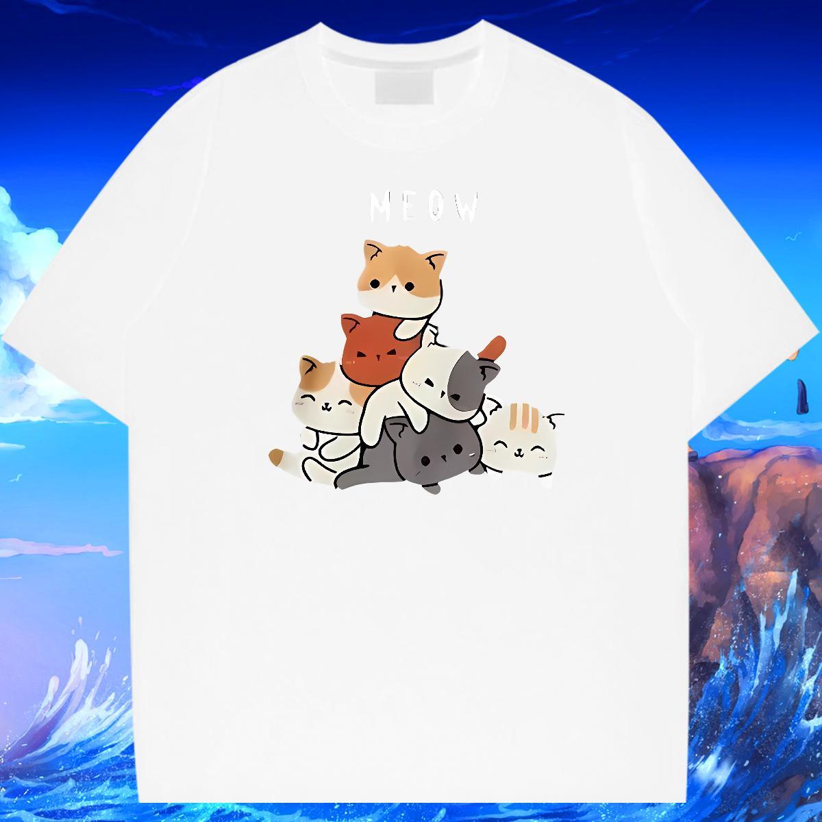 Factory Direct Mens T Shirts 230g Cotton cat Sports Casual Tops Tees Crew Neck TOP Quality Men Tops Tees Cartoon Printing L-4XL