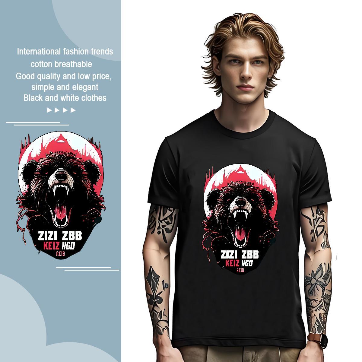 High Quality Men Clothes T-Shirt 230g Pure Cotton bear T shirt Summer Casual Short Sleeve Soft Custom Print Plus Size Casual New Clothings