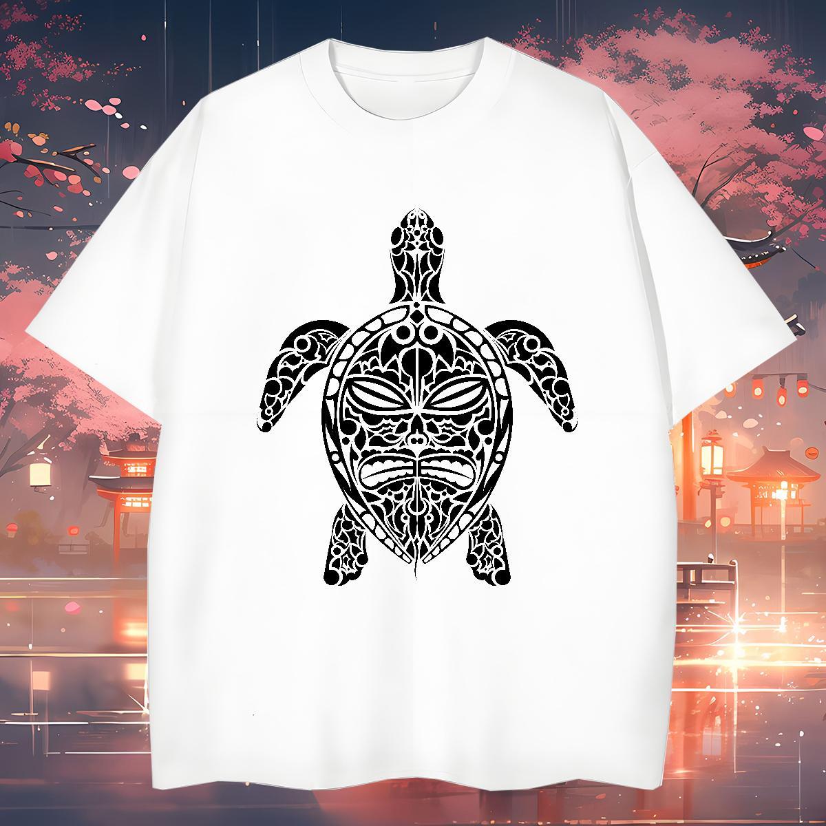 T Shirt For Man 100% Cotton 230g tortoise Street Wear Breathable Short Sleeve Floral Print Tshirt for Man Woman 2024 New Loose Fit Tee Shirt