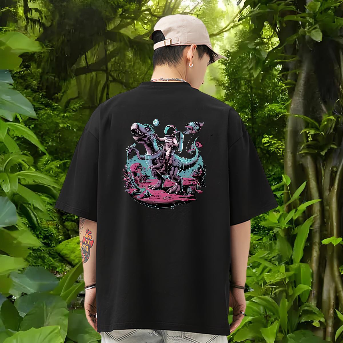 Brand Man T Shirts 230g 100% Cotton dinosaur Street Casual Polos Pure Cotton TOP Quality Men Tops Tees Custom Print Oversized