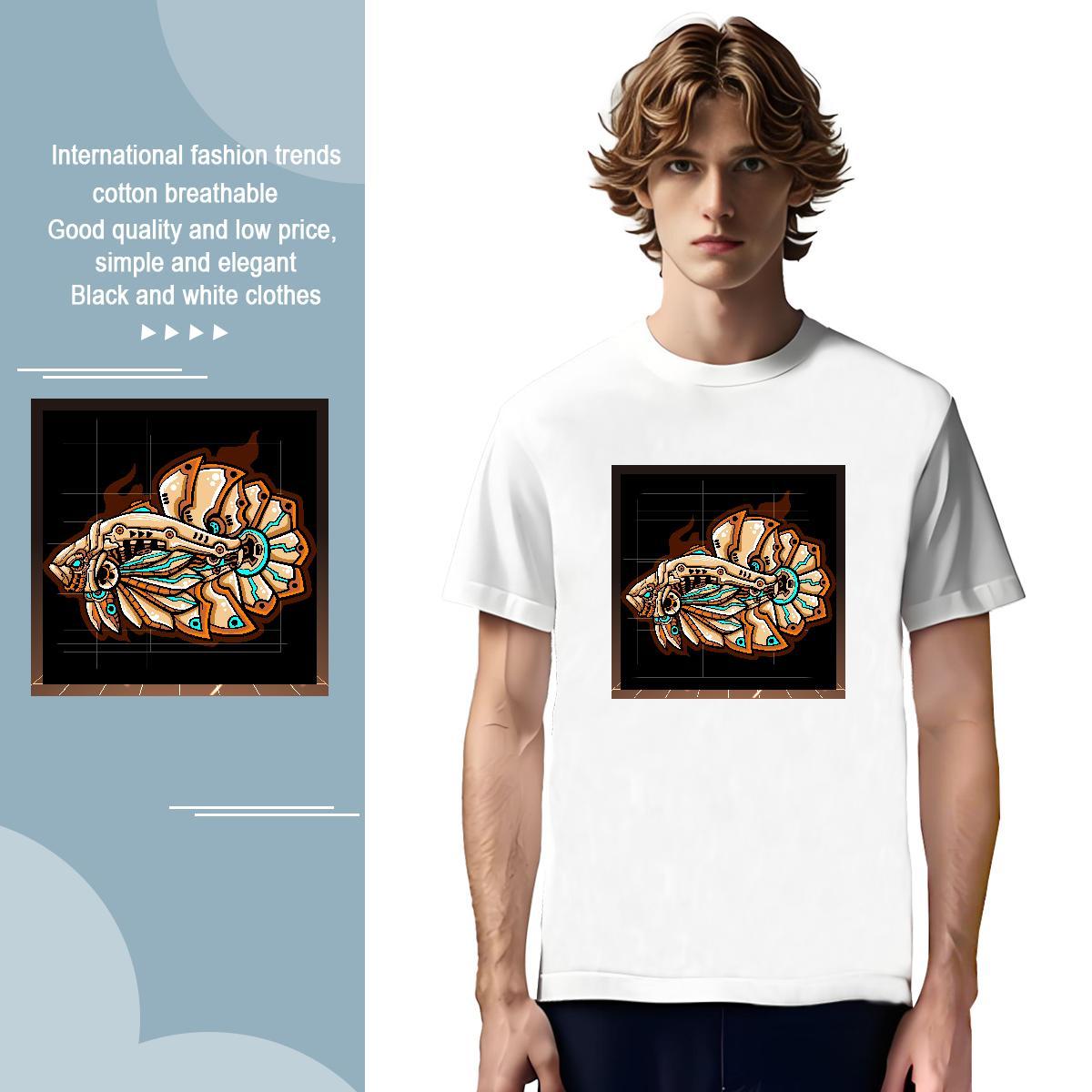 Classic Mens Tshirts 230g Pure Cotton Robotic fish T-Shirts for Men Casual Beach Breathable Short Sleeve Custom Print Plus Size Brand Top Tees