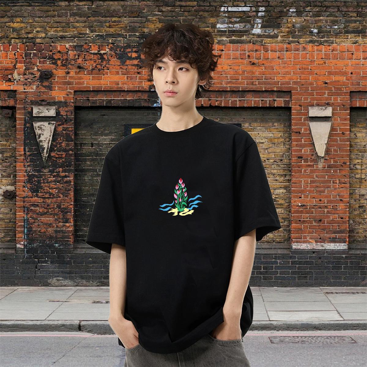 Comfortable Men Tshirts 230g Cotton Street wear Hip Hop flower Custom Printing Breathable DIY Customized T Shirts Men Top Tees