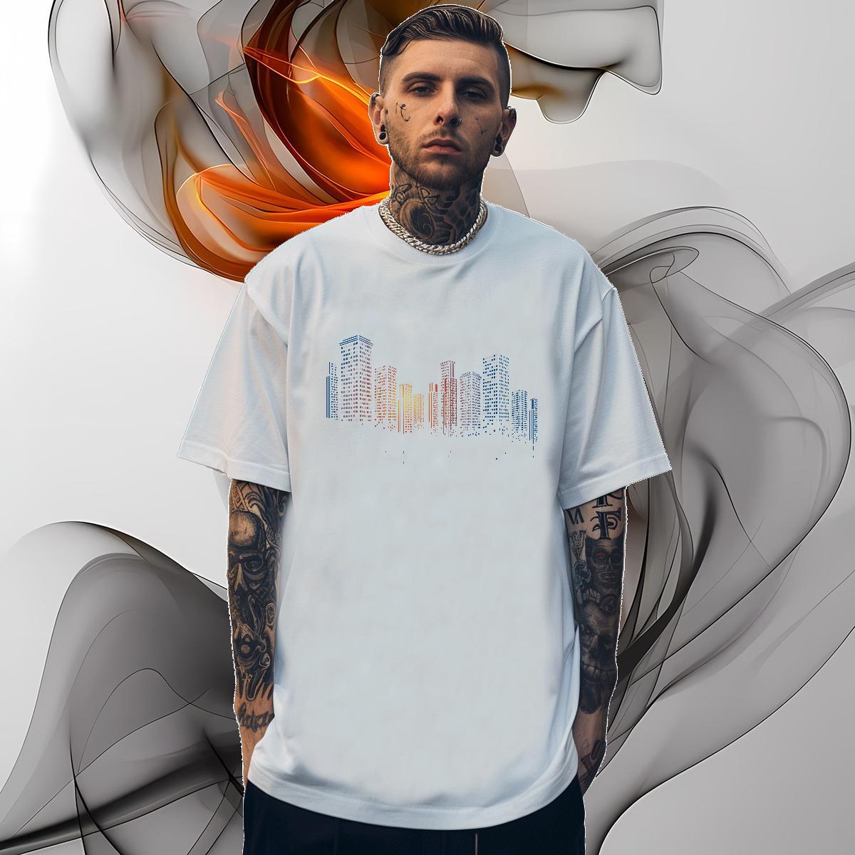 Mens T Shirts 100% Cotton 230g Tall buildings Daily Wear Breathable Oversized 3XL 4XL Couples T Shirts 2024 New Free Shipping Tops Shirt