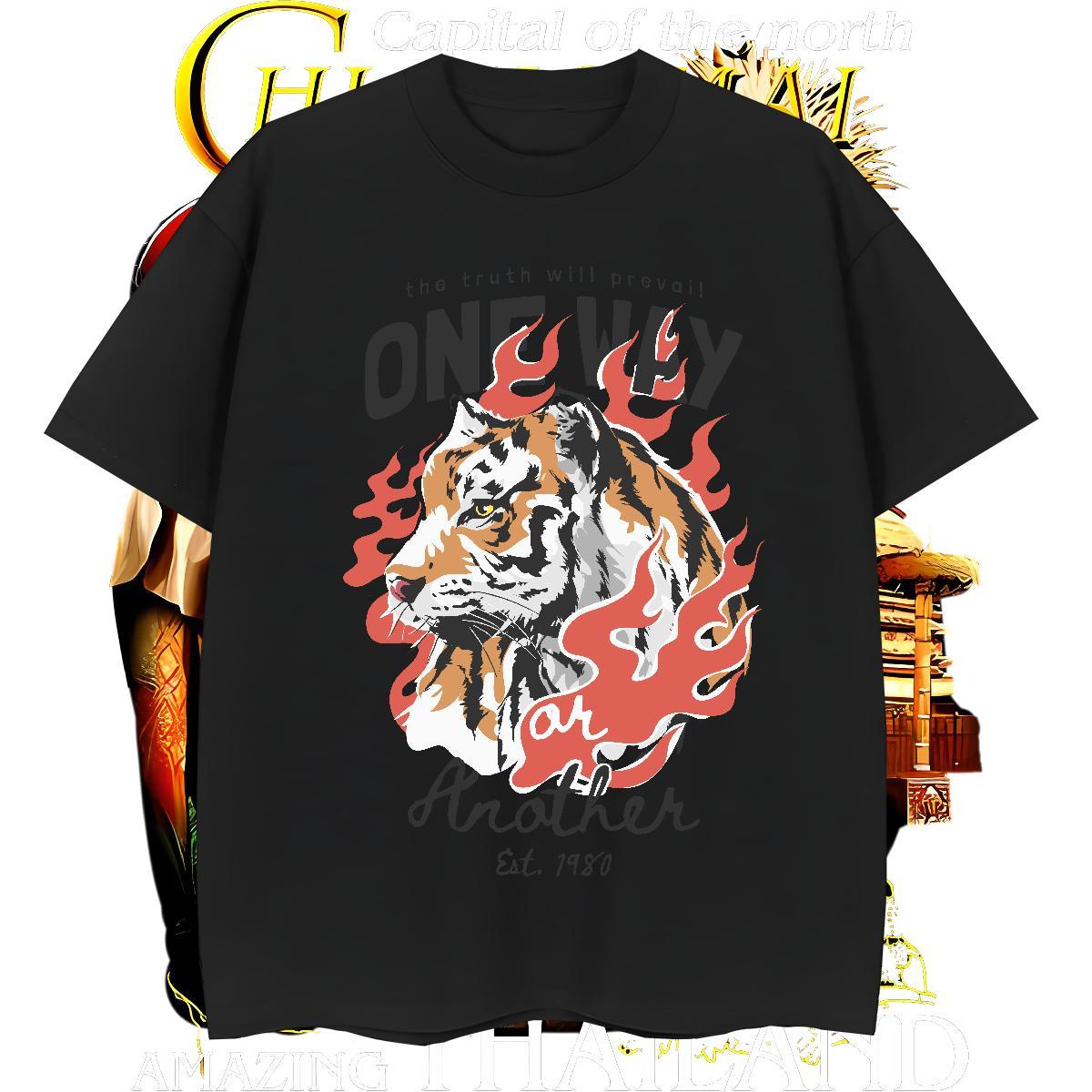 Designer Men Clothes T-Shirt 230g 100% Cotton tiger Men T Shirts Home Outdoor Breathable Short Sleeve Black Oversized Designer Fashion Top Tees