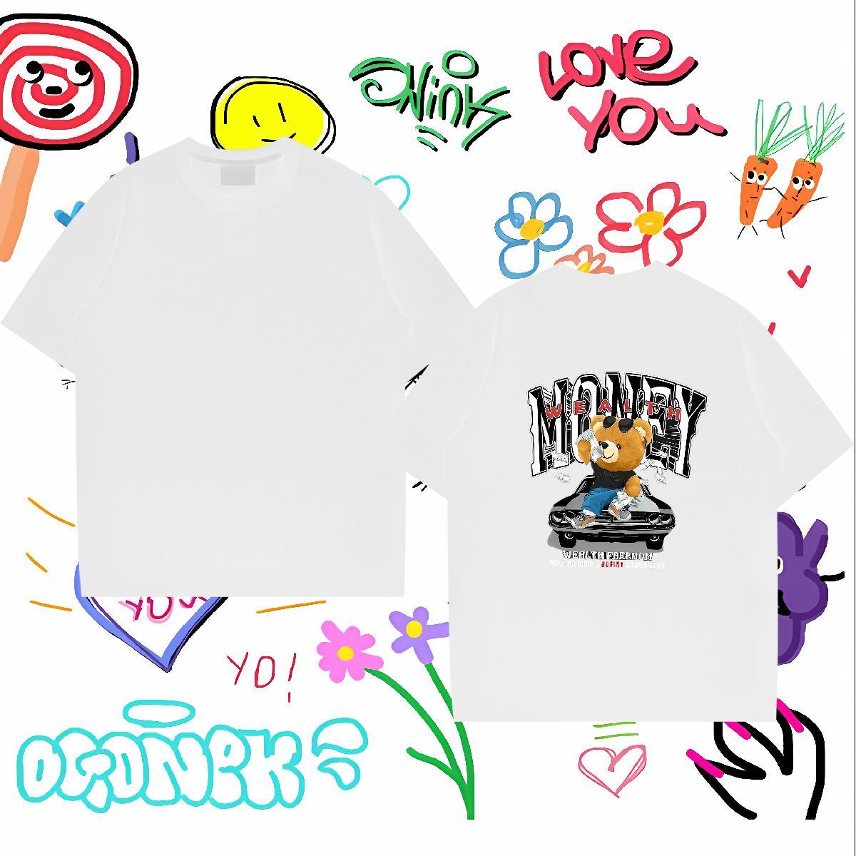 Fashion Designer T-Shirts for Men 230g Cotton bear High Street Hip Hop Tshirts Round Neck Short Sleeve Loose Couples T Shirts Custom Cartoon
