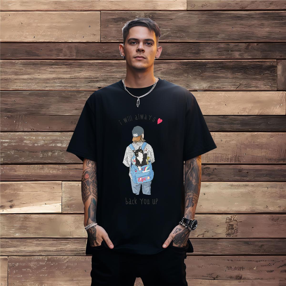 Men T Shirts 230g Pure Cotton cat Outdoor Breathable DIY Logo Oversized Mens Tshirts Fashion Casual Comfortable Tee Shirt