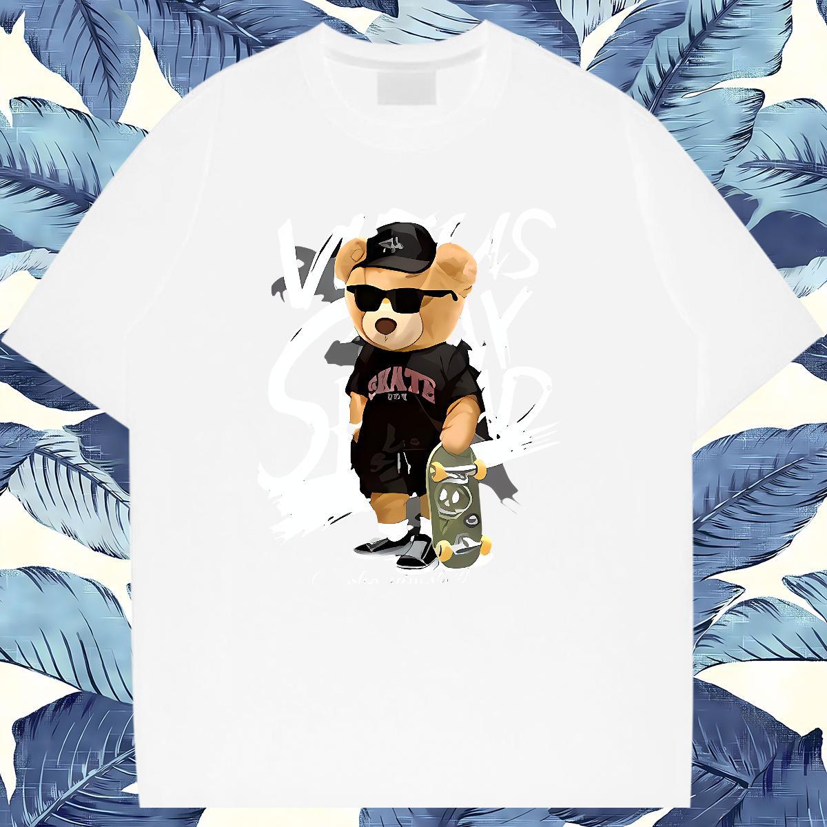 2024 Designer Man T Shirts 100% Cotton 230g bear Street Casual Tshirts O-Neck Short Sleeve TOP Quality Tshirt for Man Woman Floral Print