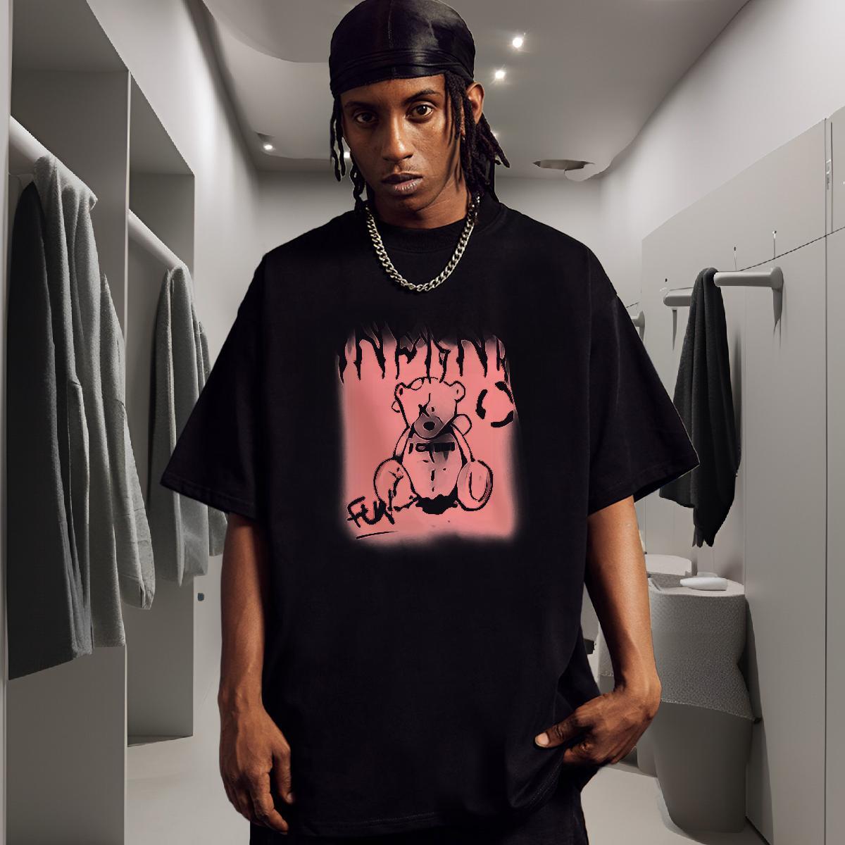 T shirt 100% Cotton 230g bear Casual Beach Breathable Short Sleeve Cartoon Printing L-4XL Men Tops Tees Factory Direct Loose Fit Tees Shirts