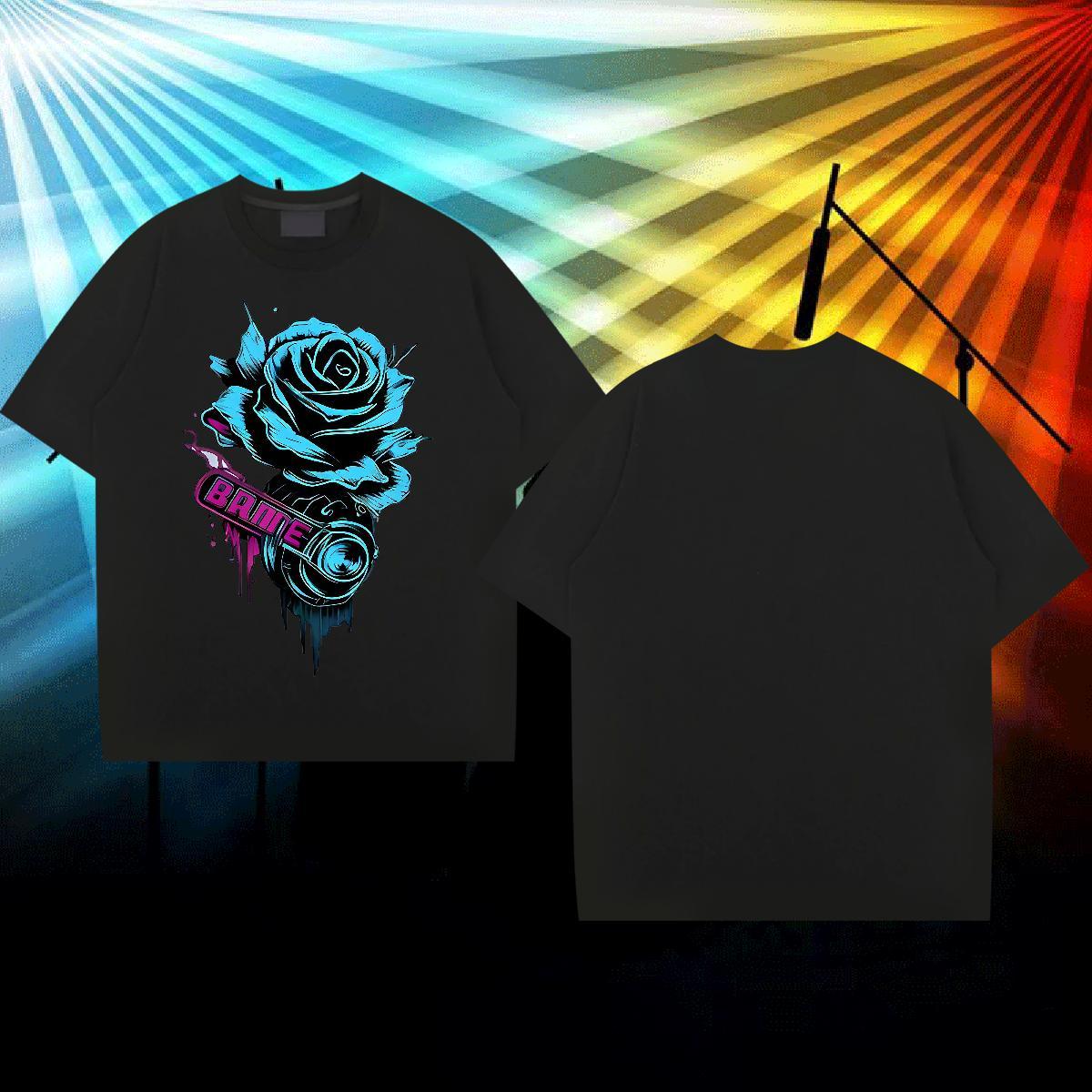 Classic Casual T shirt 230g Pure Cotton rose High Street Hip Hop Polos Breathable Brand Tshirt for Man Woman Graphic