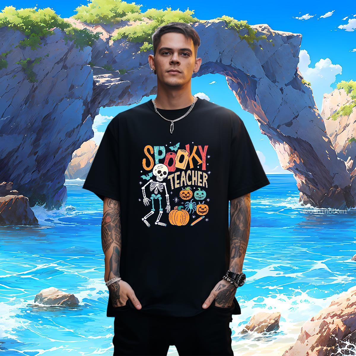 T Shirt For Man 100% Cotton 230g halloween Street Breathable Black Oversized Tshirt for Man Woman Classic Casual Cool Design Top Tees